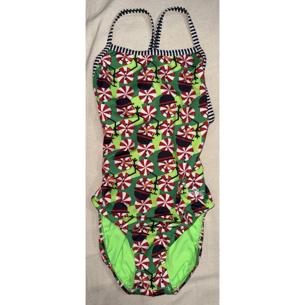 Dolphin Women's Girls Uglies Peppermint Snowman Swim Swimsuit Sz‎ 38 Christmas